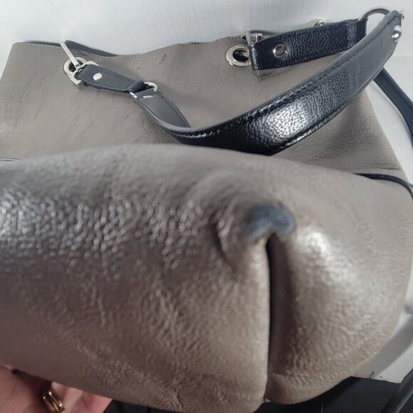 Calvin Klein Classic Work Travel Gray & Black  Leather Tote Bag With Pouch Set - Picture 13 of 16